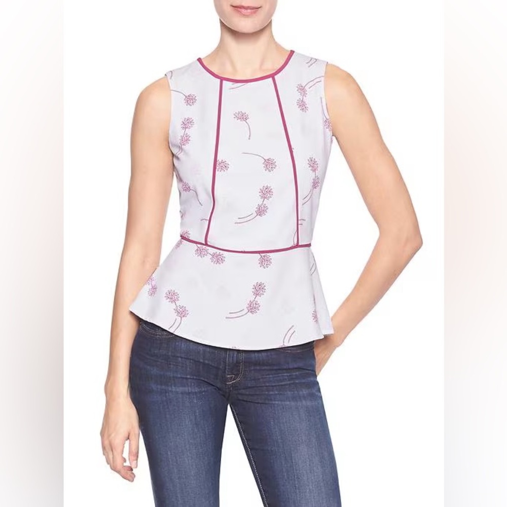 Banana Republic Floral Print Sleeveless Peplum Top - White and Pink